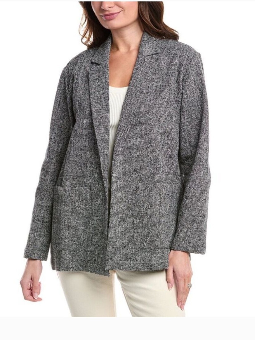 Eileen Fisher Womens Notch Collar Jacket, Black and White XXS